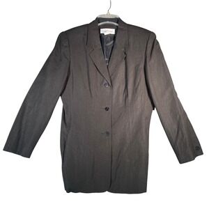 Norton McNaughton Blazer Jacket Women Size 10 Linen Blend Dark Gray Button Front